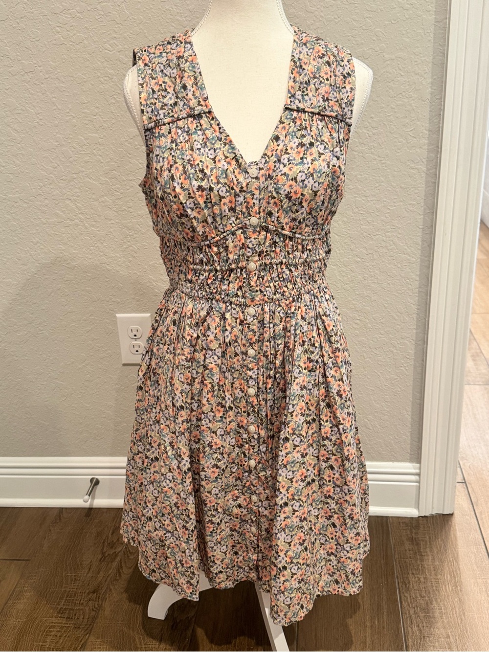 Lucky Brand Peach Floral Midi Dress